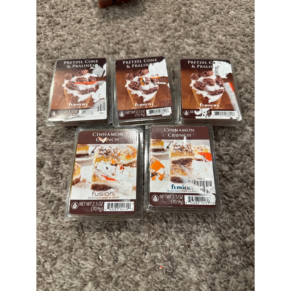 Lot of 5 Fusion Scented Wax Melts Pretzel Cone Pralines & Cinnamon Crunch 2.5oz
